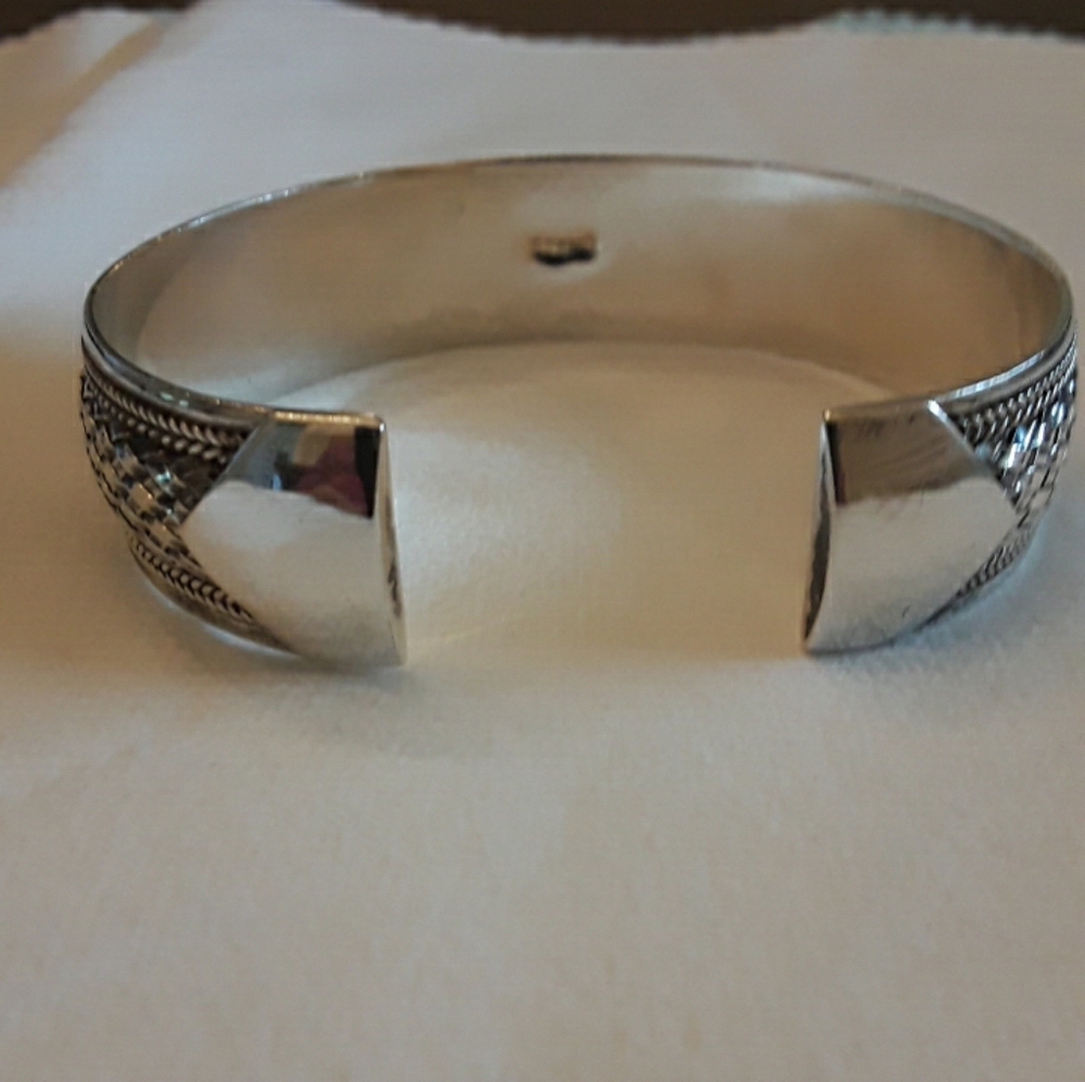 925 Silver Braided Cuff Bracelet - image 2